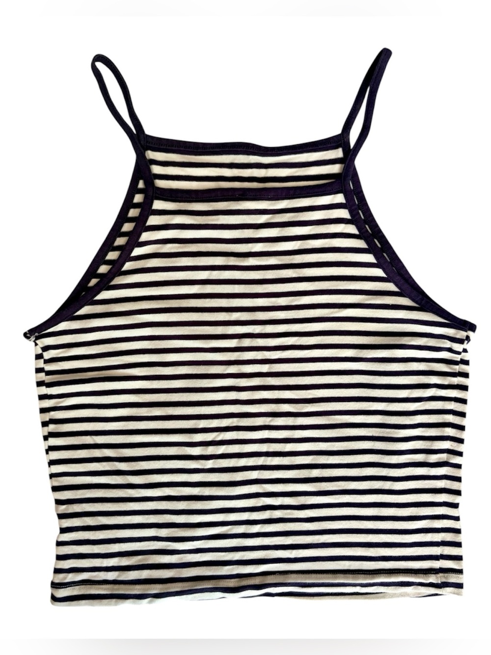 Garage Navy Blue and White Striped High-Neck Crop Cami Top Size M - Picture 2 of 5